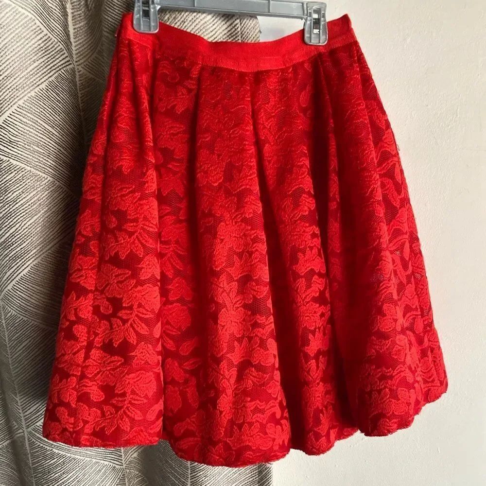 Sandro Mid-length Lace Skirt Red Sz 2 - Picture 5 of 13